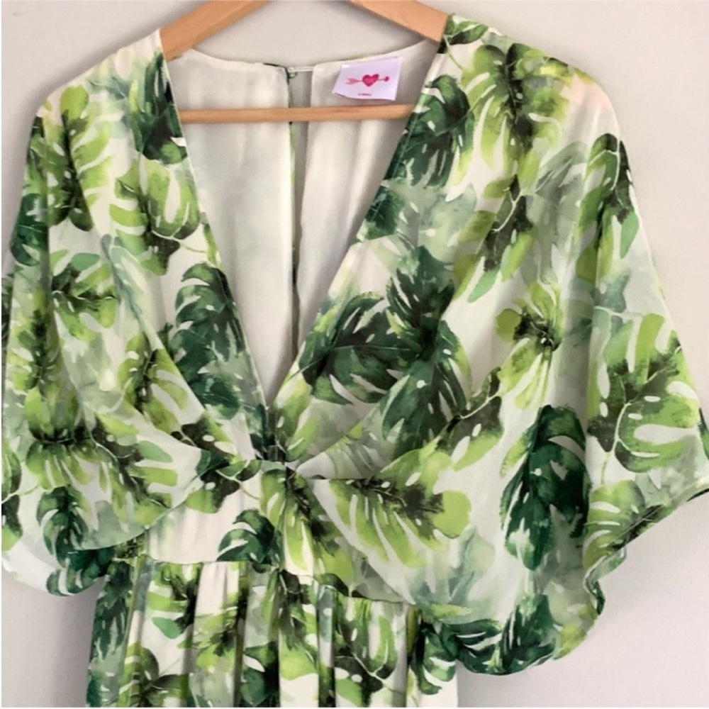 Buddy Love Evelyn Maui Maxi Dress Green Palm Print Size XS Flowy Garden Fairy - Picture 6 of 14